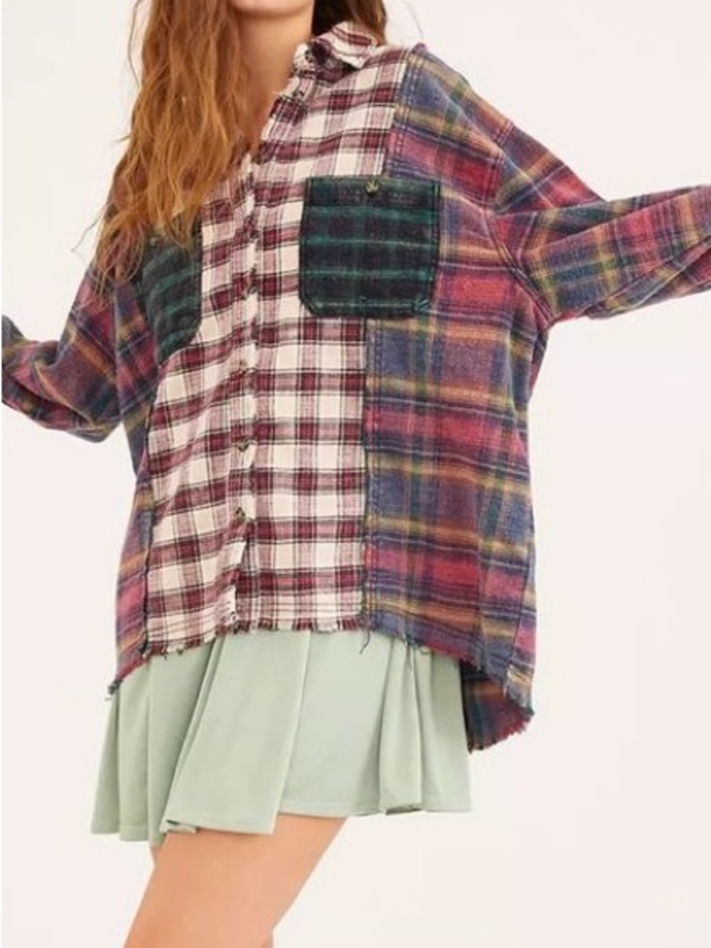 BDG Urban Outfitters Kaden Mixed Plaid Button-Down Shirt - Picture 3 of 13